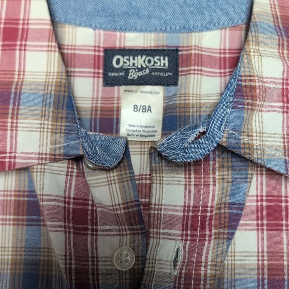 OshKosh B'gosh Boys Plaid Shirt - Red, Blue, White NWT Size 8 - Picture 4 of 7